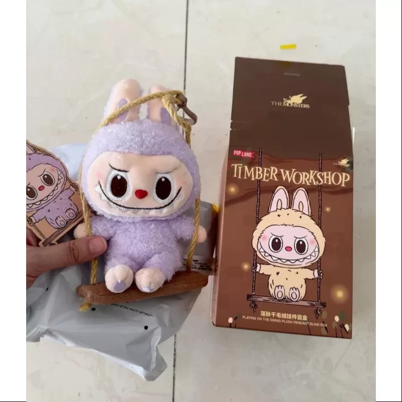 Labubu POP LAND TIMBER WORKSHOP PLAYING ON THE SWING PLUSH PENDANT Series Purple Labubu POP LAND TIMBER WORKSHOP PLAYING ON THE SWING PLUSH PENDANT Series Purple
